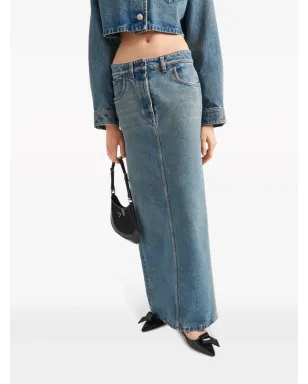 Prada トライアングルロゴ デニムマキシスカート - ブルー - サムネイル4