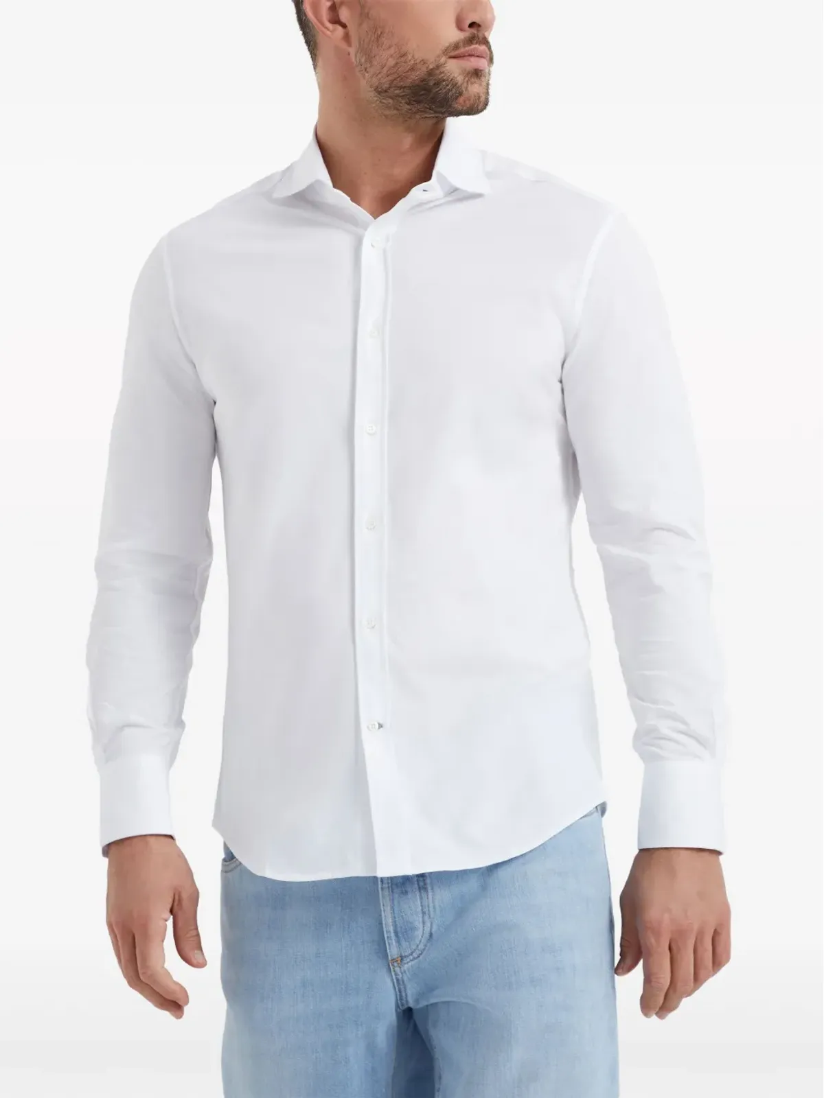 Brunello Cucinelli スプレッドカラーコットンシャツ - ホワイト - 画像3