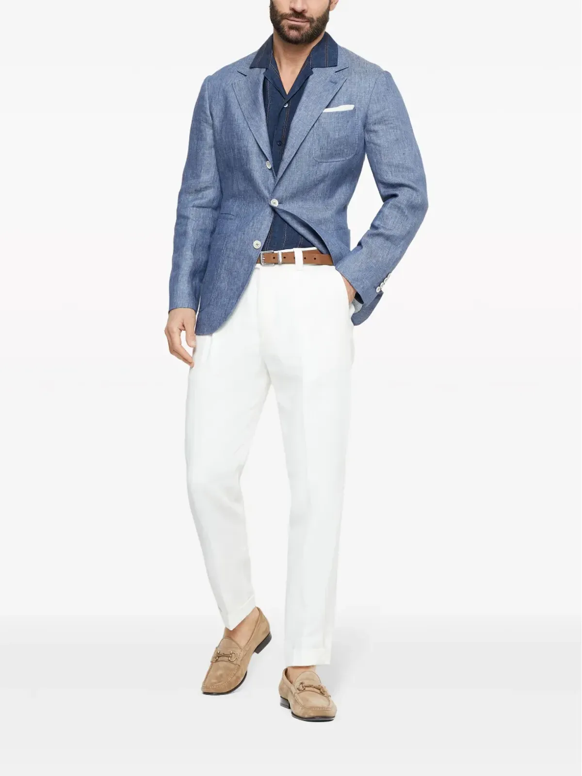 Brunello Cucinelli 半袖リネンシャツ ブルー - 画像2