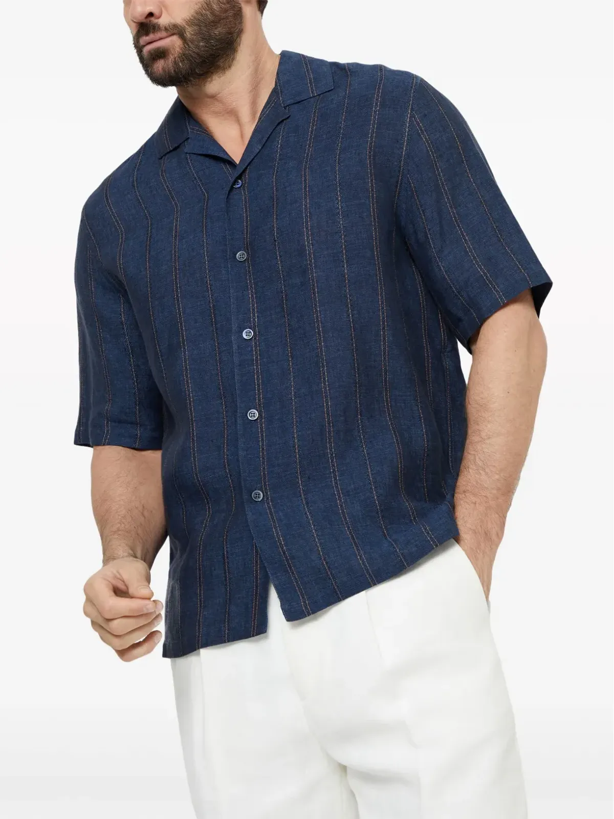 Brunello Cucinelli 半袖リネンシャツ ブルー - 画像3