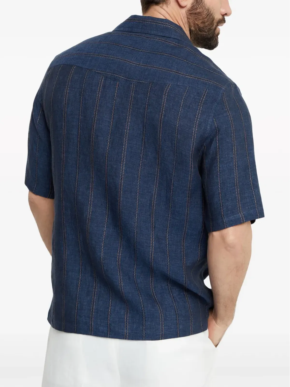 Brunello Cucinelli 半袖リネンシャツ ブルー - 画像4