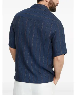 Brunello Cucinelli 半袖リネンシャツ ブルー - サムネイル4