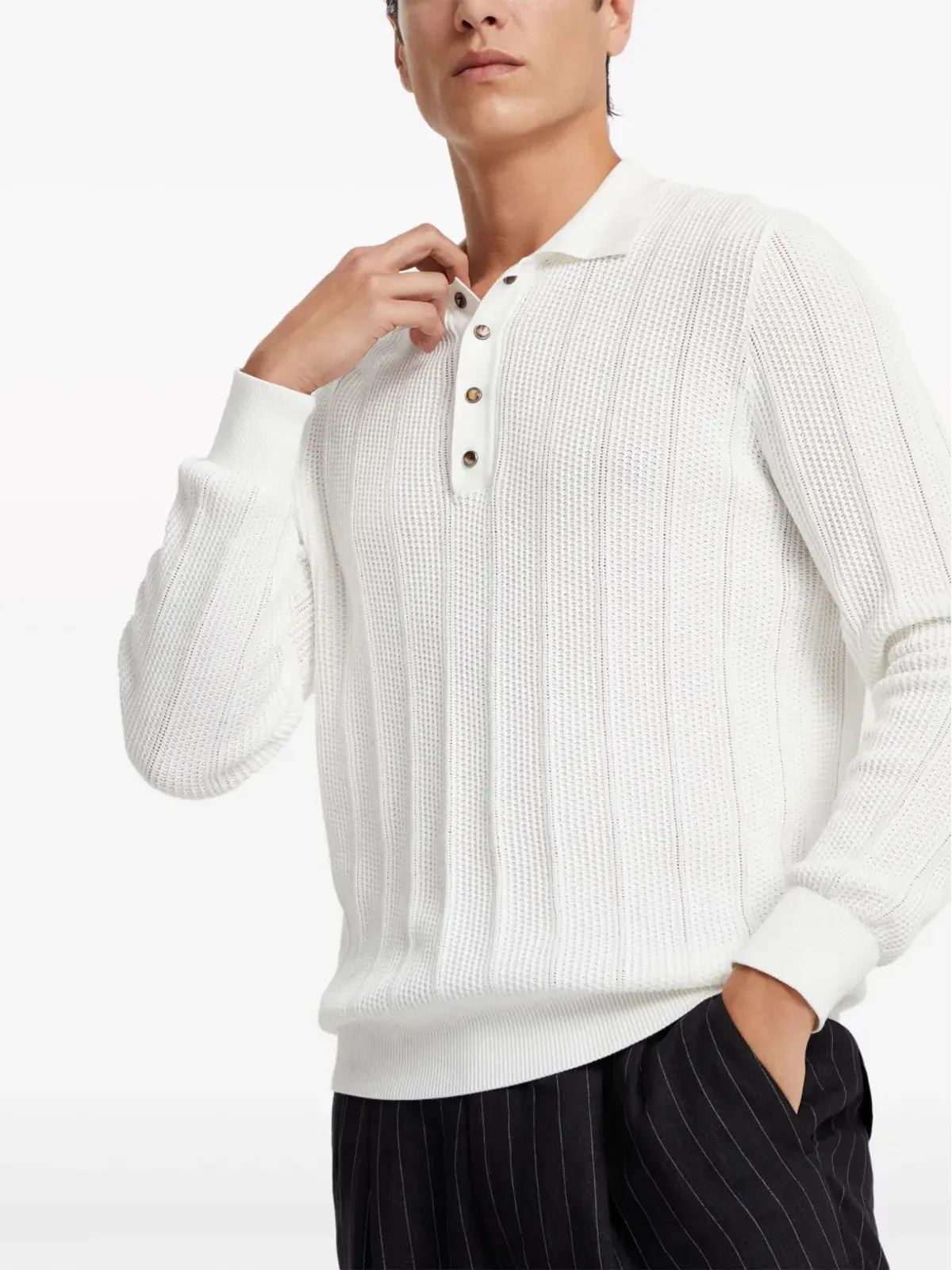 Brunello Cucinelli ロングスリーブコットンポロシャツ - 画像2