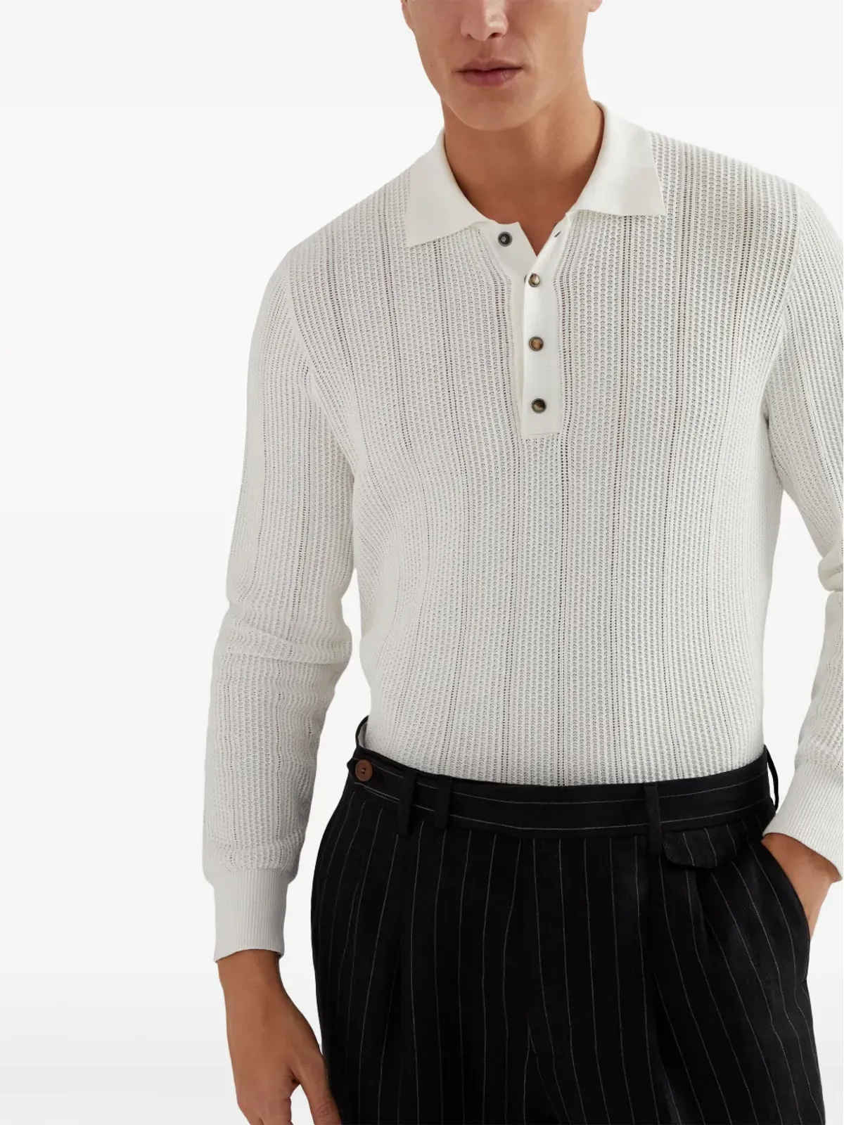 Brunello Cucinelli ロングスリーブコットンポロシャツ - 画像4