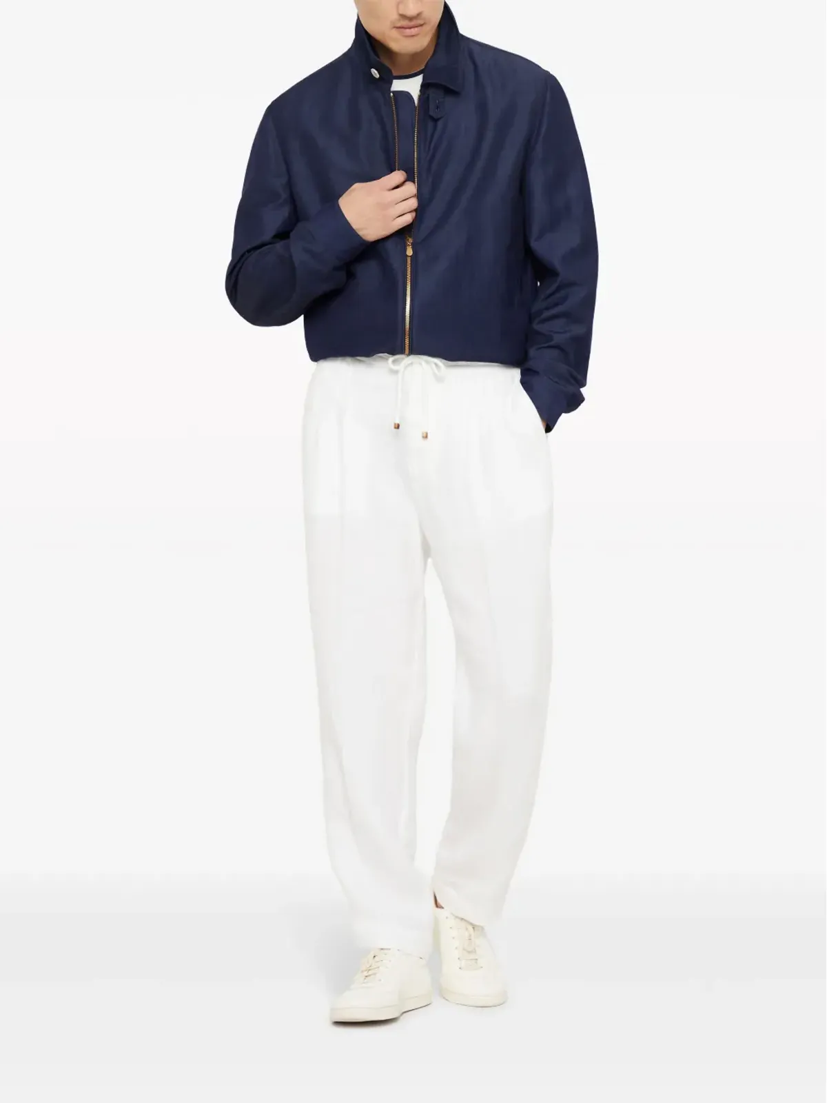 Brunello Cucinelli リネン ドローコード付きパンツ - ホワイト - 画像2