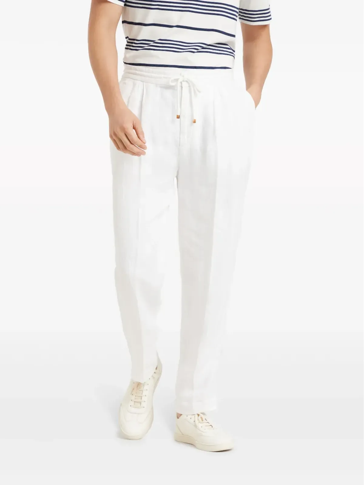 Brunello Cucinelli リネン ドローコード付きパンツ - ホワイト - 画像3