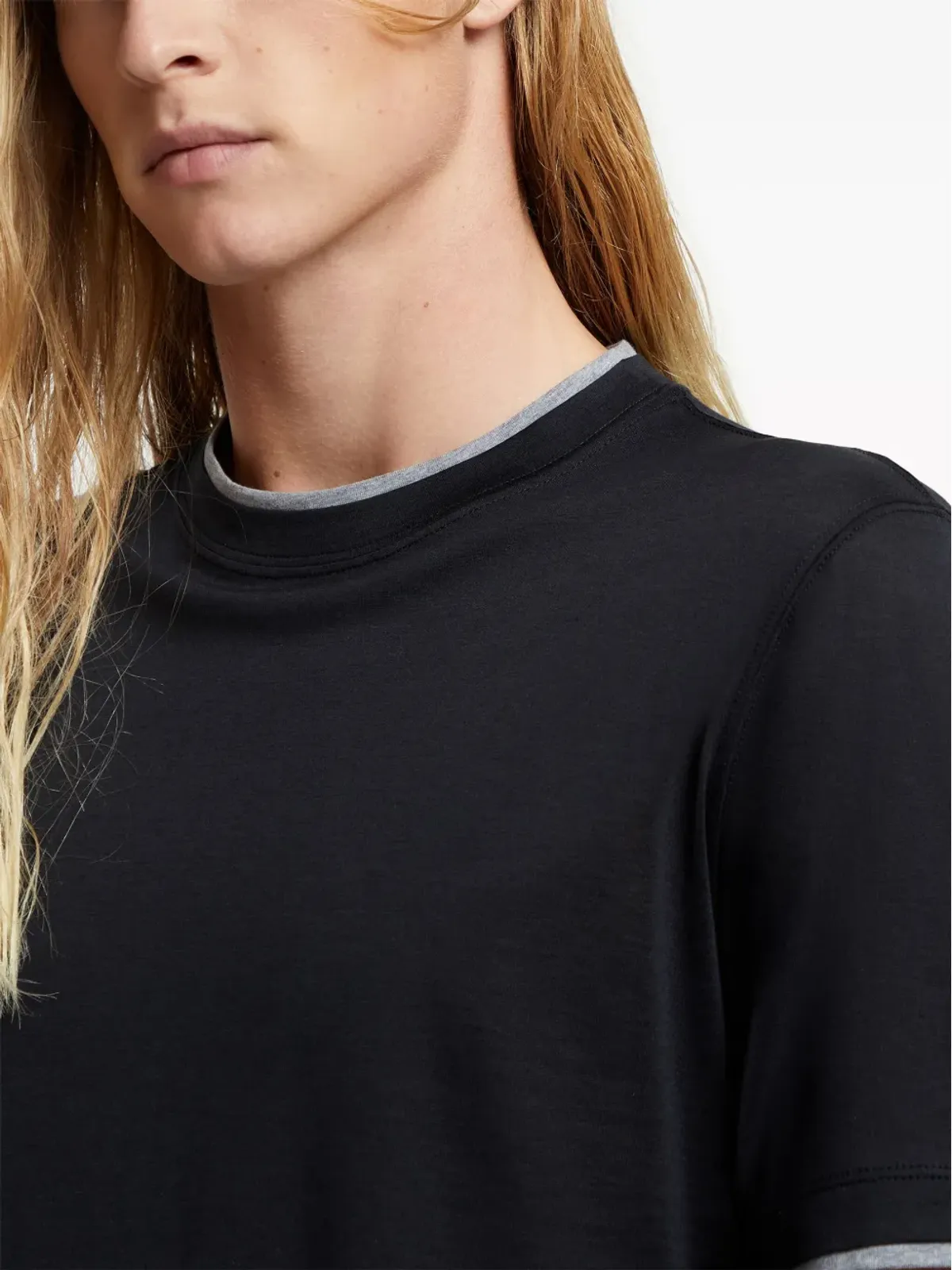 Brunello Cucinelli レイヤード風 シルクとコットンの混紡 Tシャツ - ブラック - 画像5