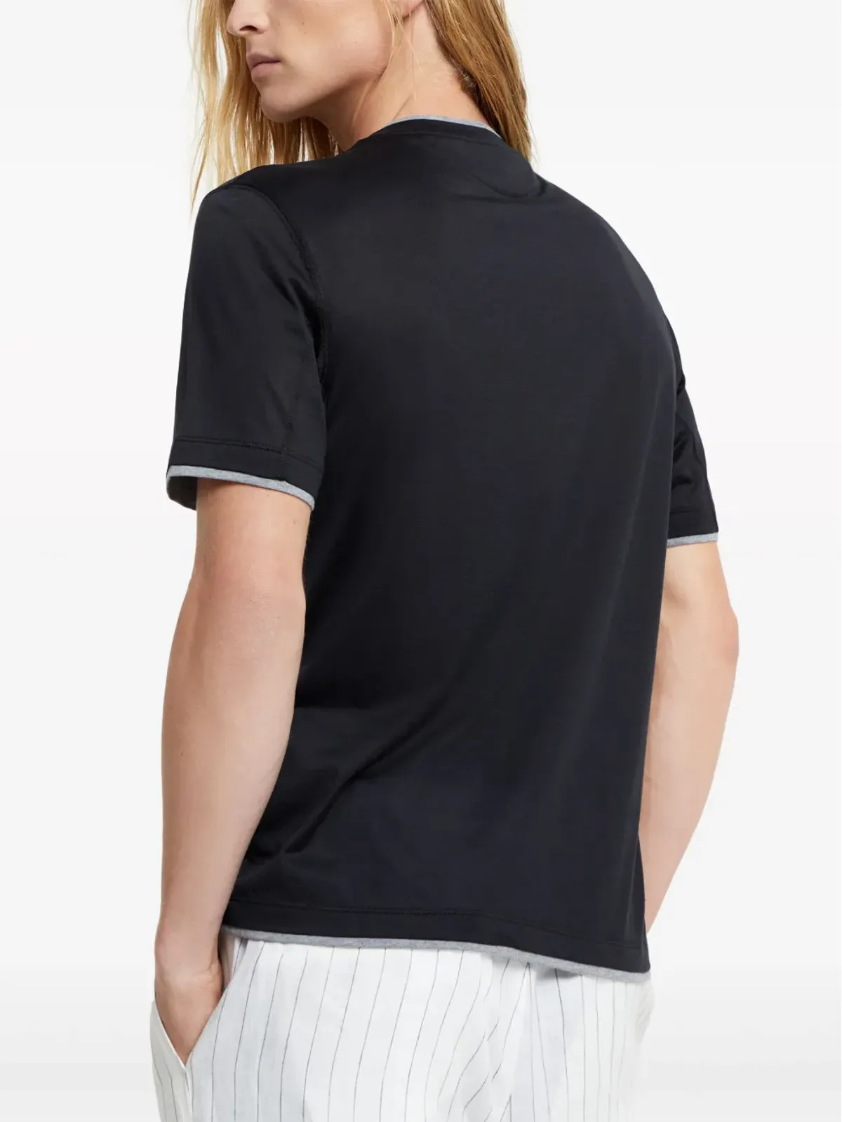 Brunello Cucinelli レイヤード風 シルクとコットンの混紡 Tシャツ - ブラック - 画像4