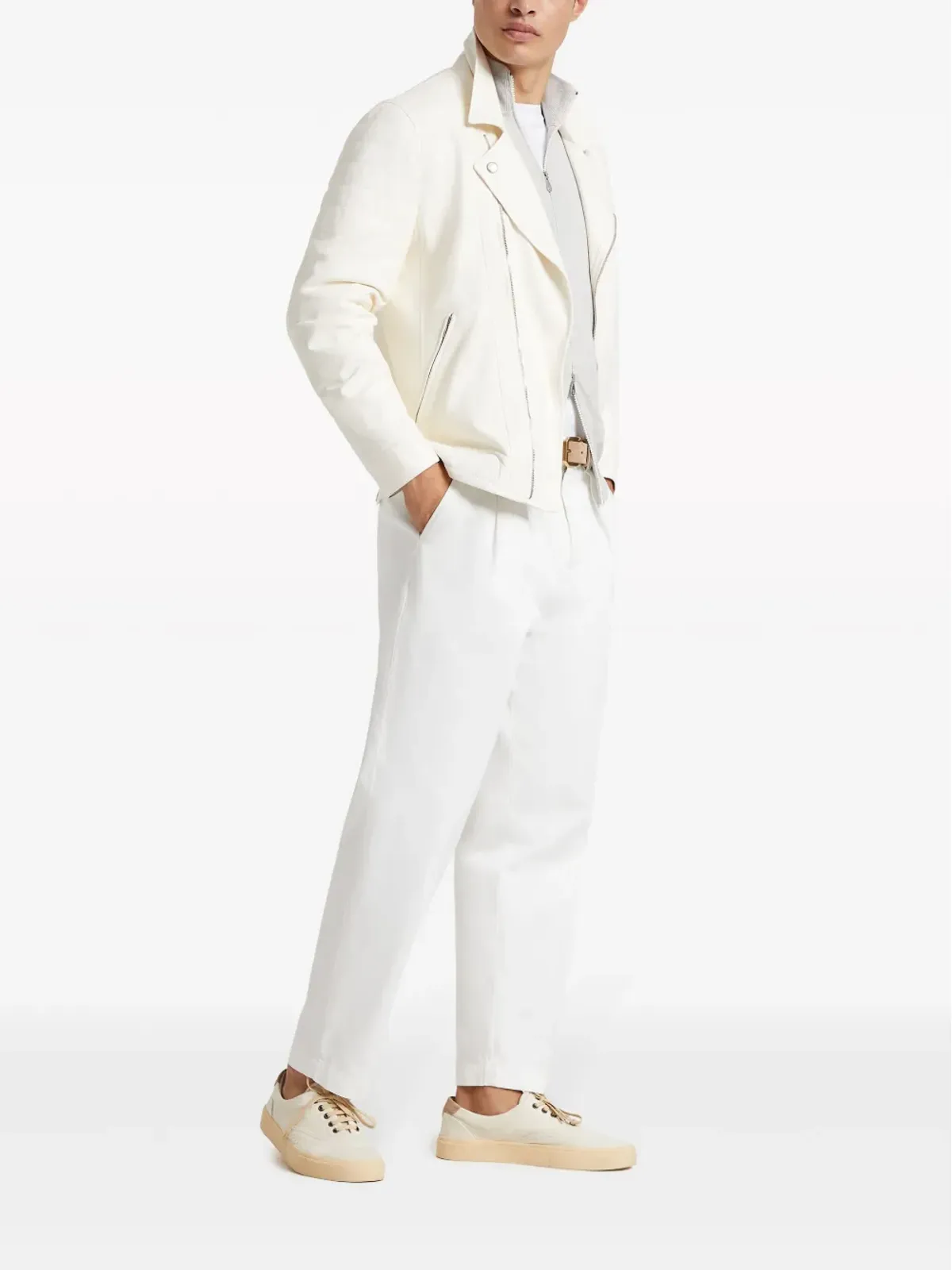 Brunello Cucinelli ファネルネック カシミア カーディガン ホワイト - 画像2