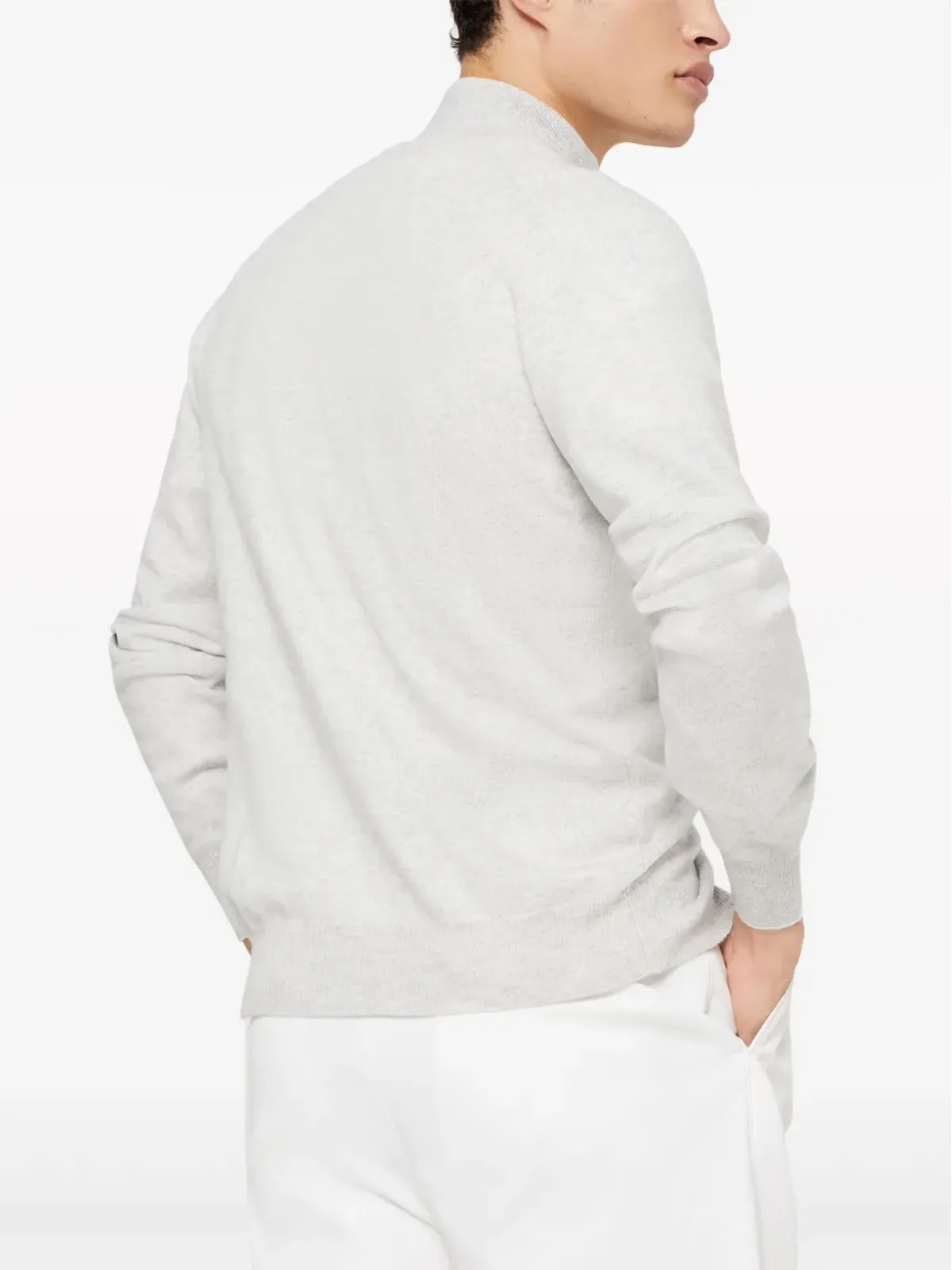 Brunello Cucinelli ファネルネック カシミア カーディガン ホワイト - 画像3