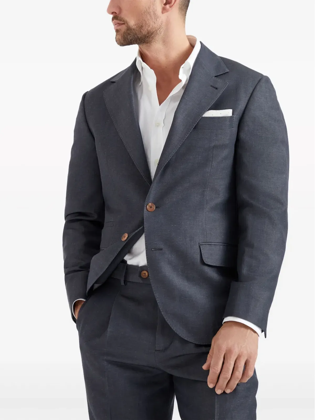 Brunello Cucinelli シングルブレスト ウールリネン ブレザー - グレー - 画像2