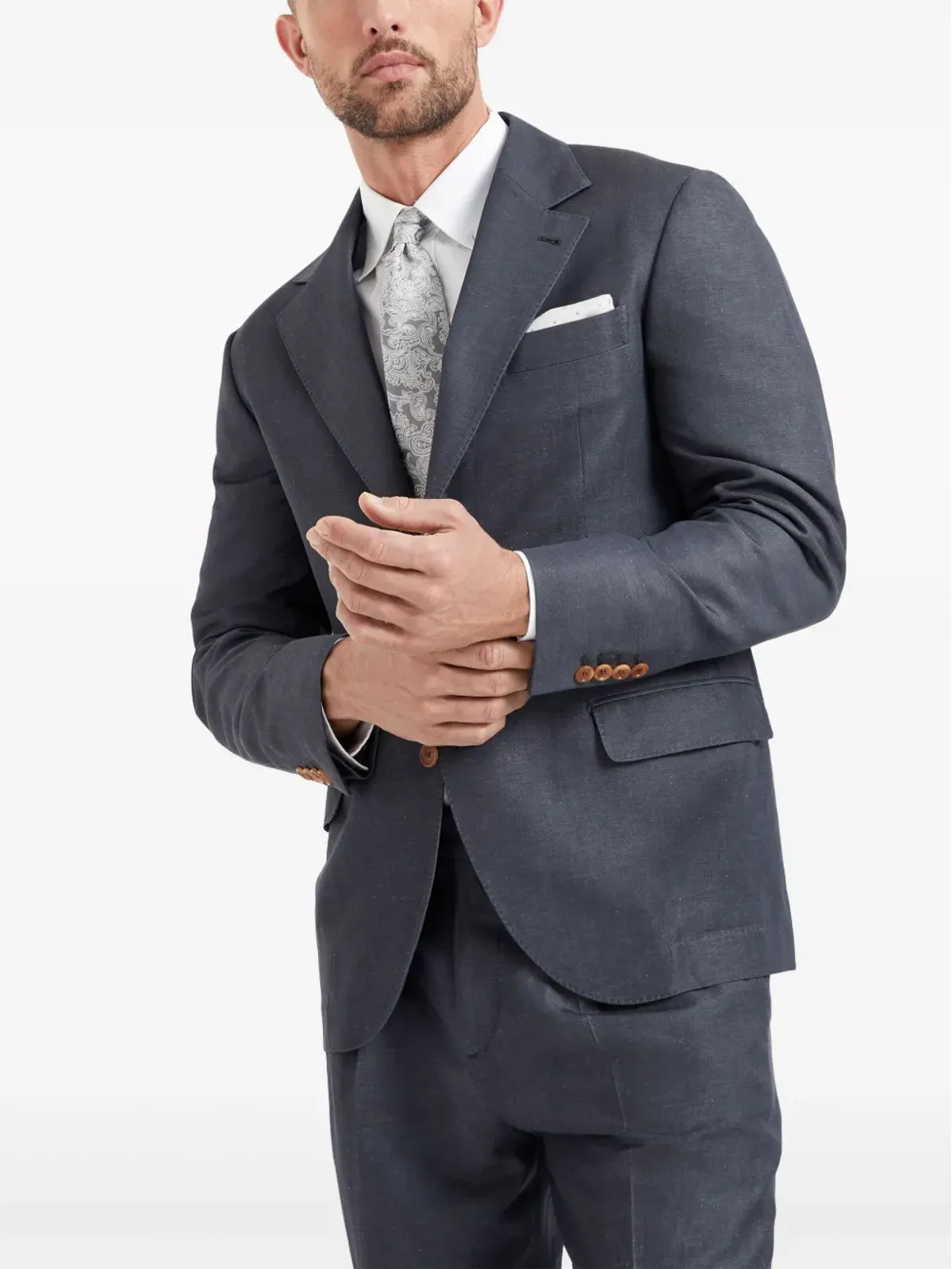 Brunello Cucinelli シングルブレスト ウールリネン ブレザー - グレー - 画像3