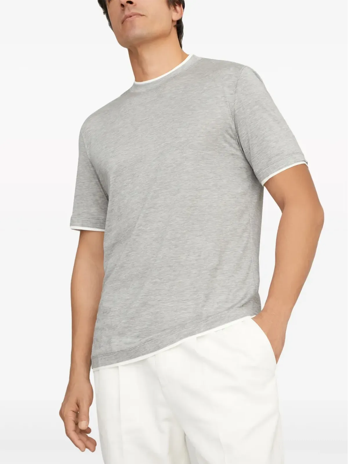 Brunello Cucinelli レイヤード クルーネック Tシャツ グレー - 画像3