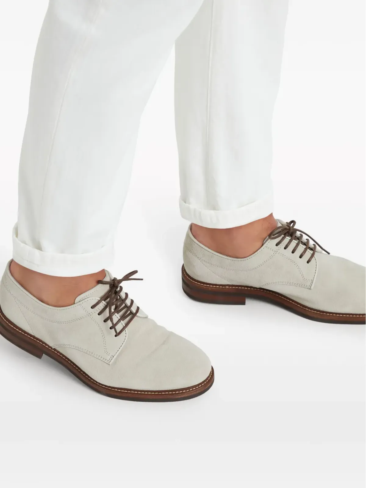 Brunello Cucinelli パネルド・スエード ダービーシューズ（ニュートラル系） - 画像5