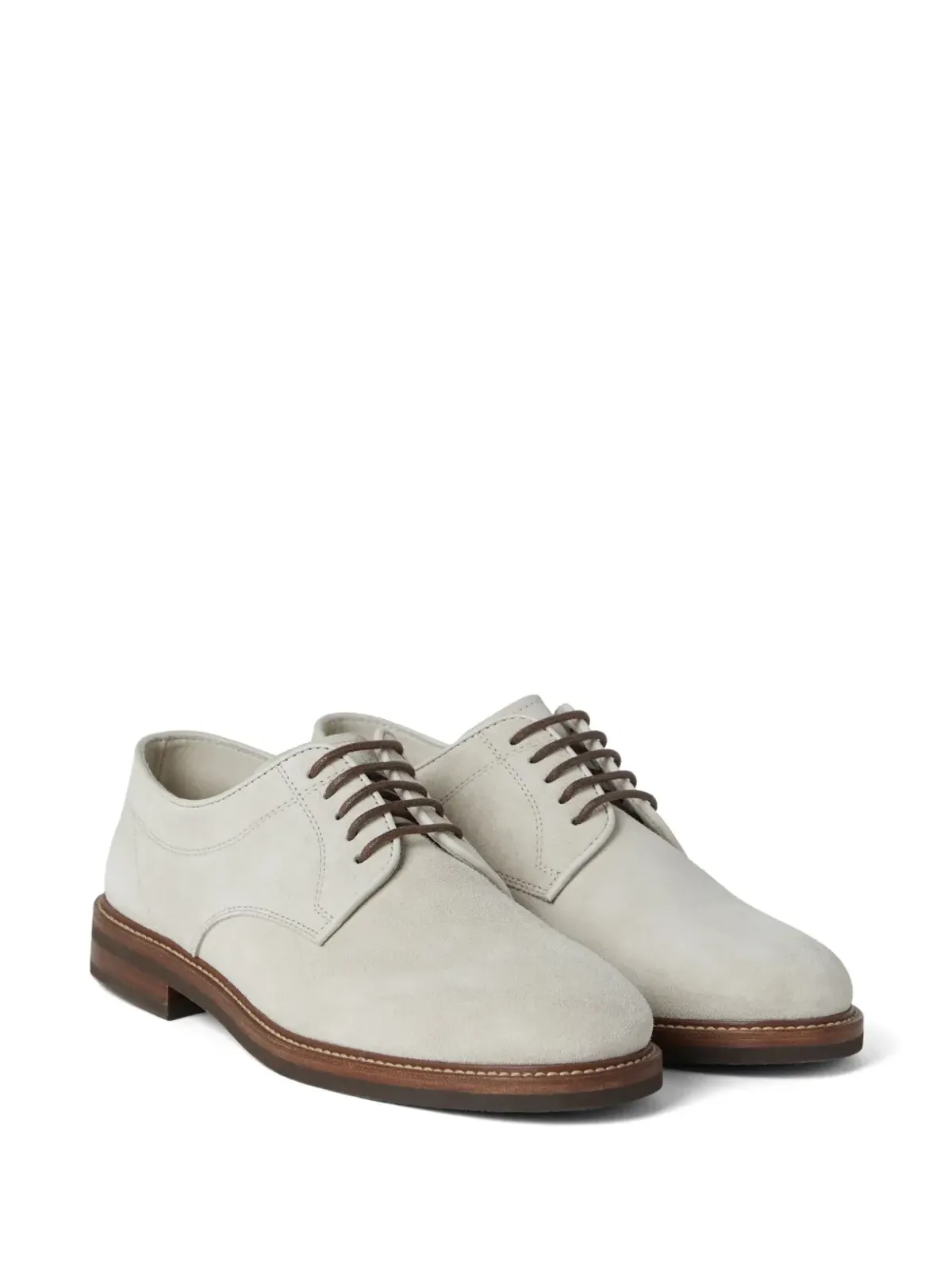 Brunello Cucinelli パネルド・スエード ダービーシューズ（ニュートラル系） - 画像2
