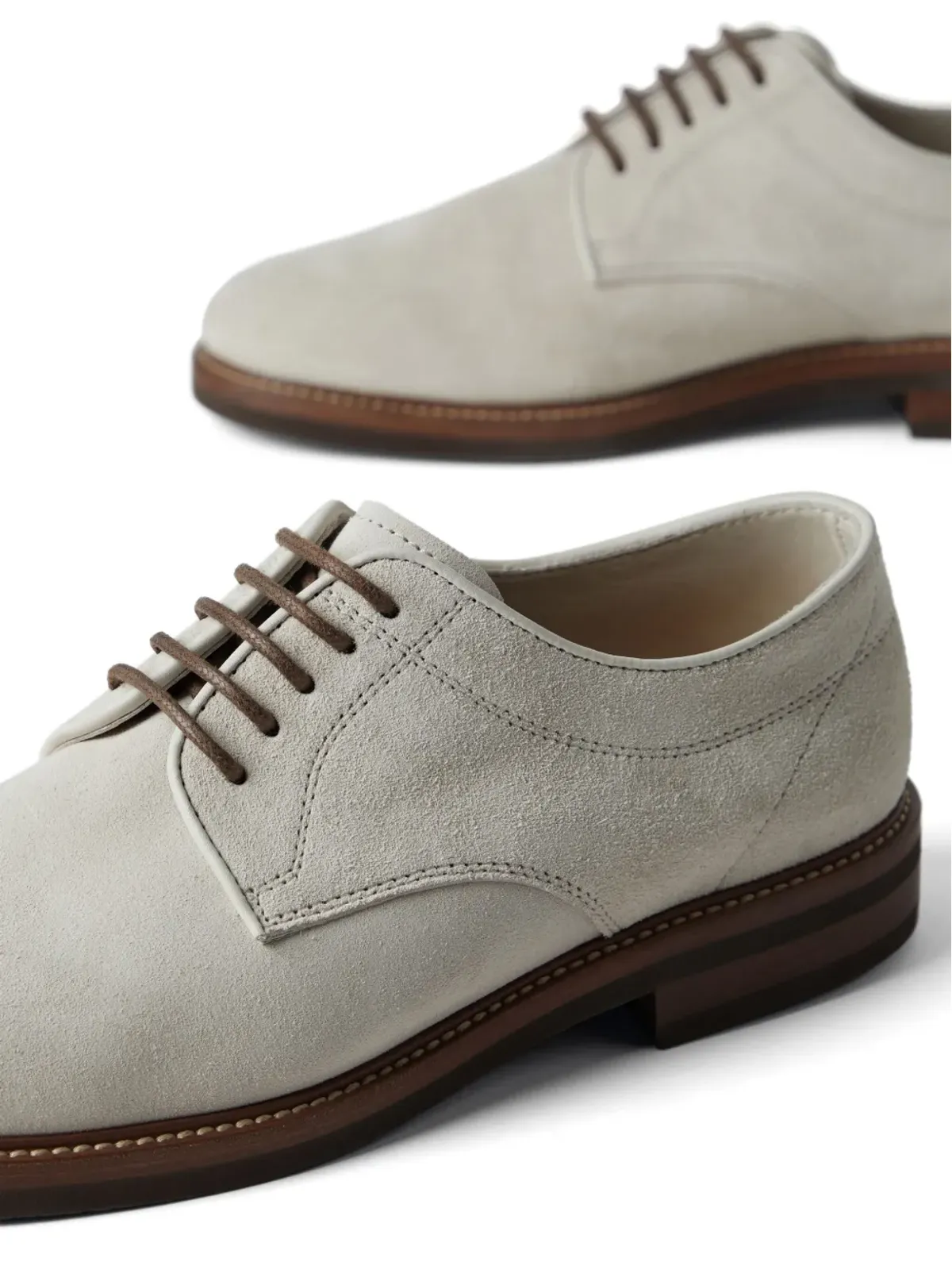 Brunello Cucinelli パネルド・スエード ダービーシューズ（ニュートラル系） - 画像4