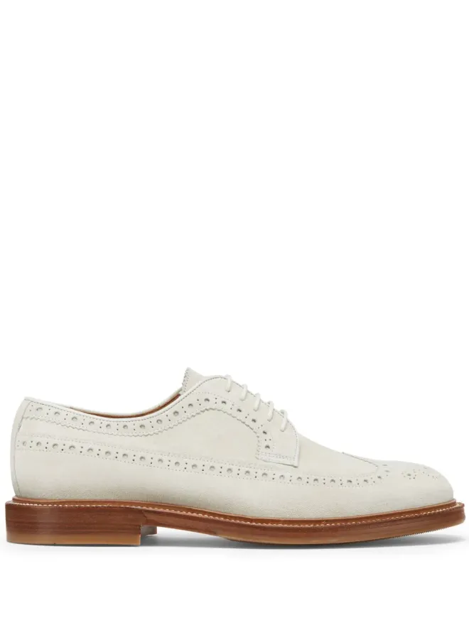 Brunello Cucinelli Brunello Cucinelli パンチング装飾入りスエード ダービーシューズ ホワイトの商品画像