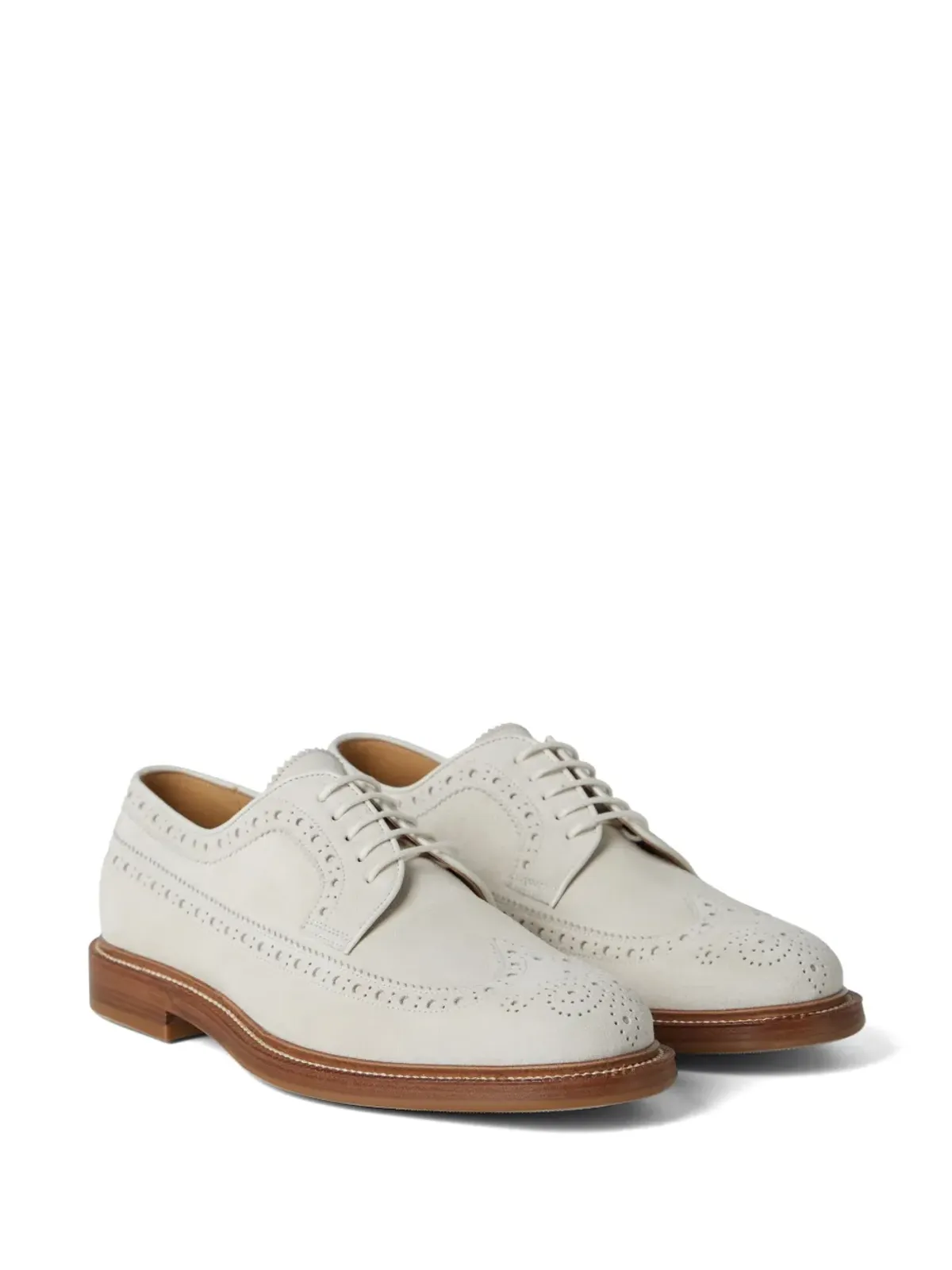 Brunello Cucinelli パンチング装飾入りスエード ダービーシューズ ホワイト - 画像2