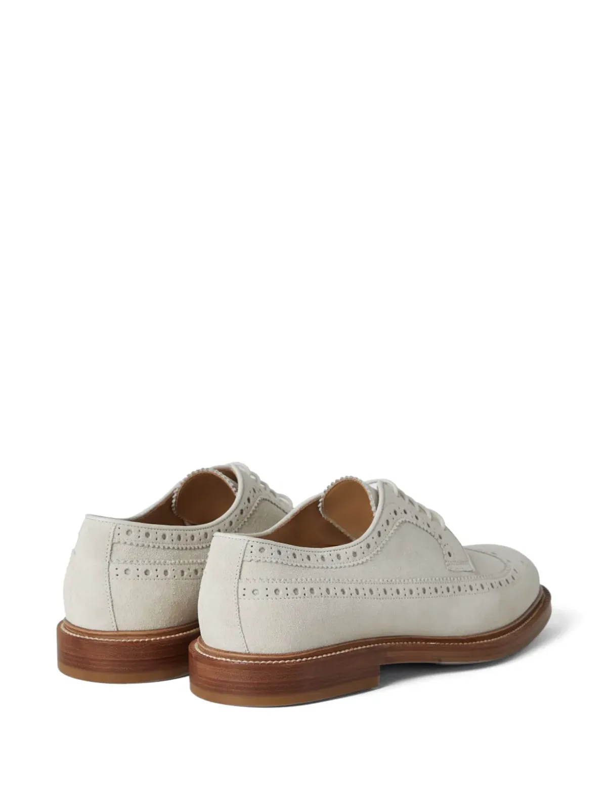 Brunello Cucinelli パンチング装飾入りスエード ダービーシューズ ホワイト - 画像3