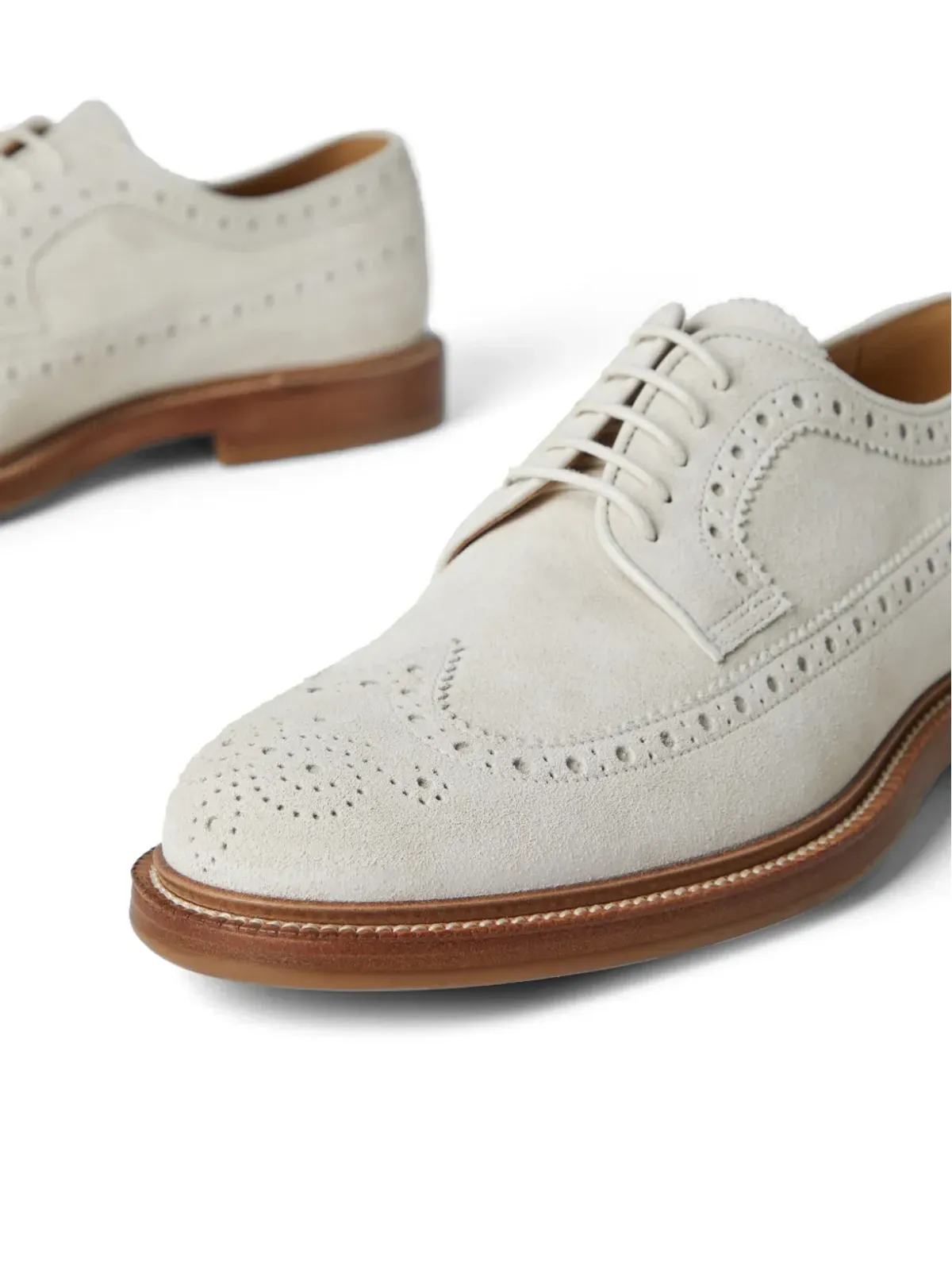 Brunello Cucinelli パンチング装飾入りスエード ダービーシューズ ホワイト - 画像4