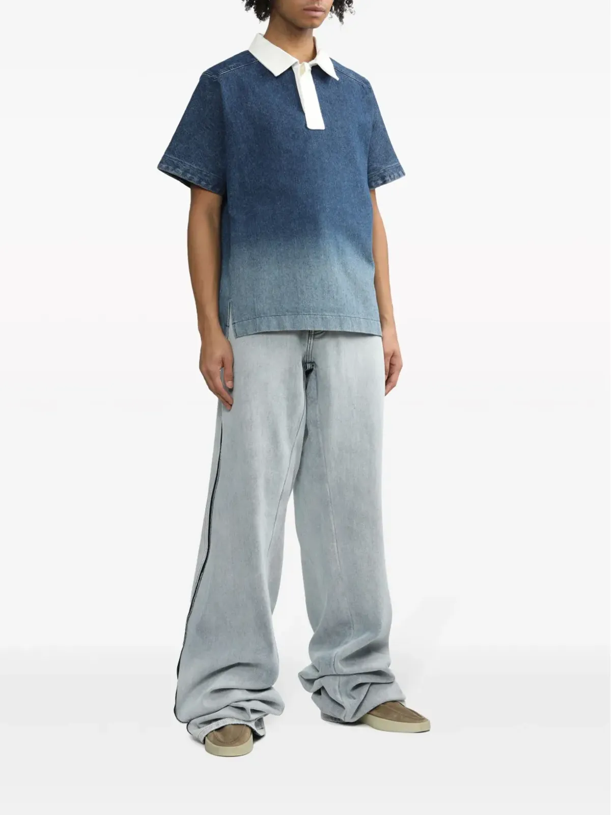 Maison Margiela コントラストボーダー・ストレートレッグ・デニムパンツ ブルー - 画像2