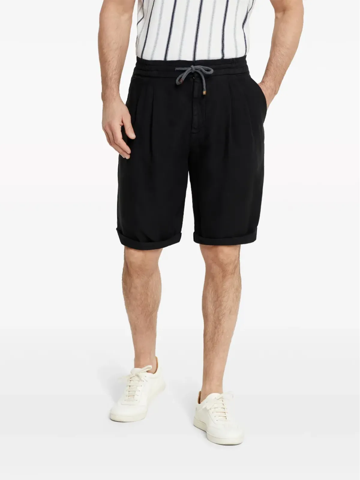 Brunello Cucinelli ドローコード付きトラックショーツ ブラック - 画像3