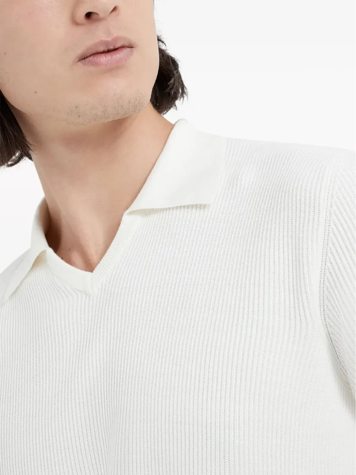 Brunello Cucinelli ポロシャツ コットン ポインテッドフラットカラー ホワイト - 画像5