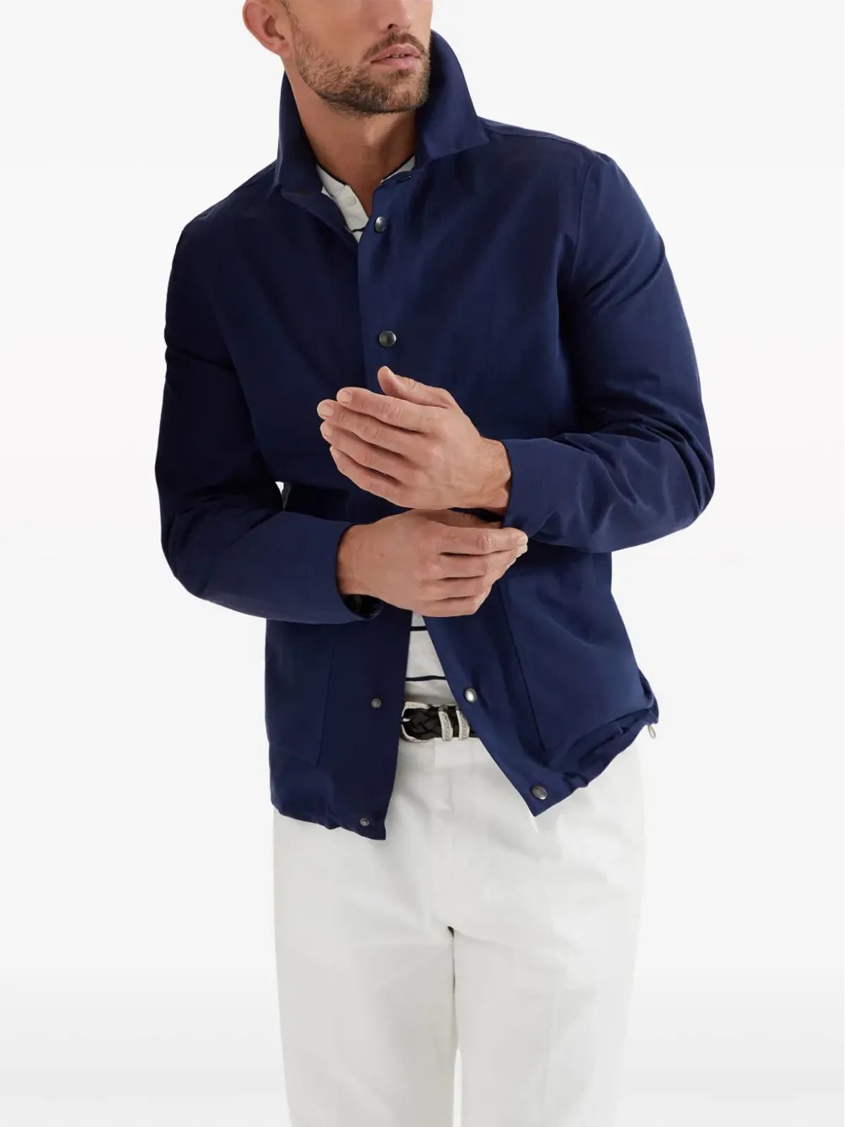 Brunello Cucinelli リネン/シルク混紡 シャツジャケット ブルー - 画像5