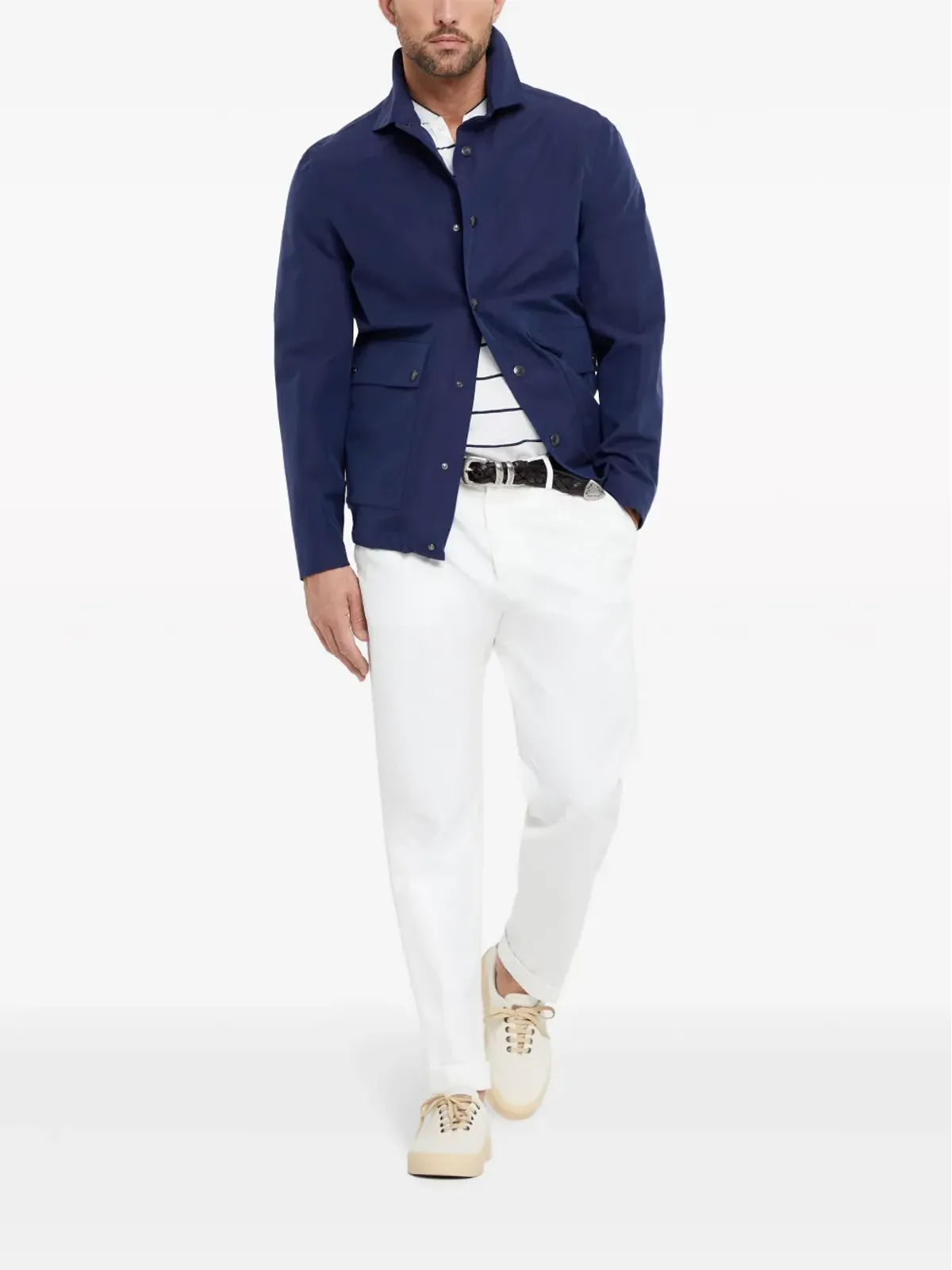 Brunello Cucinelli リネン/シルク混紡 シャツジャケット ブルー - 画像2