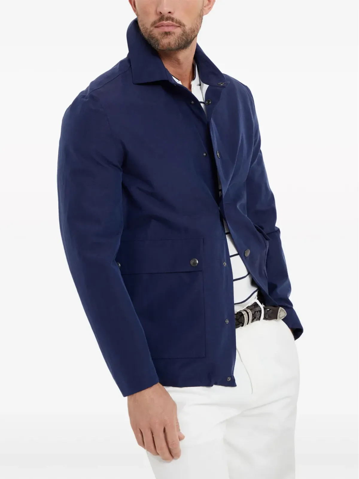 Brunello Cucinelli リネン/シルク混紡 シャツジャケット ブルー - 画像3