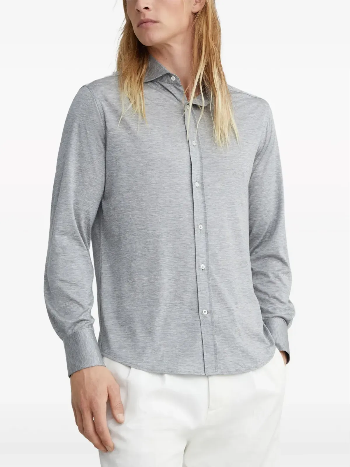 Brunello Cucinelli シルクコットン混紡 ボタンアップシャツ - グレー - 画像3