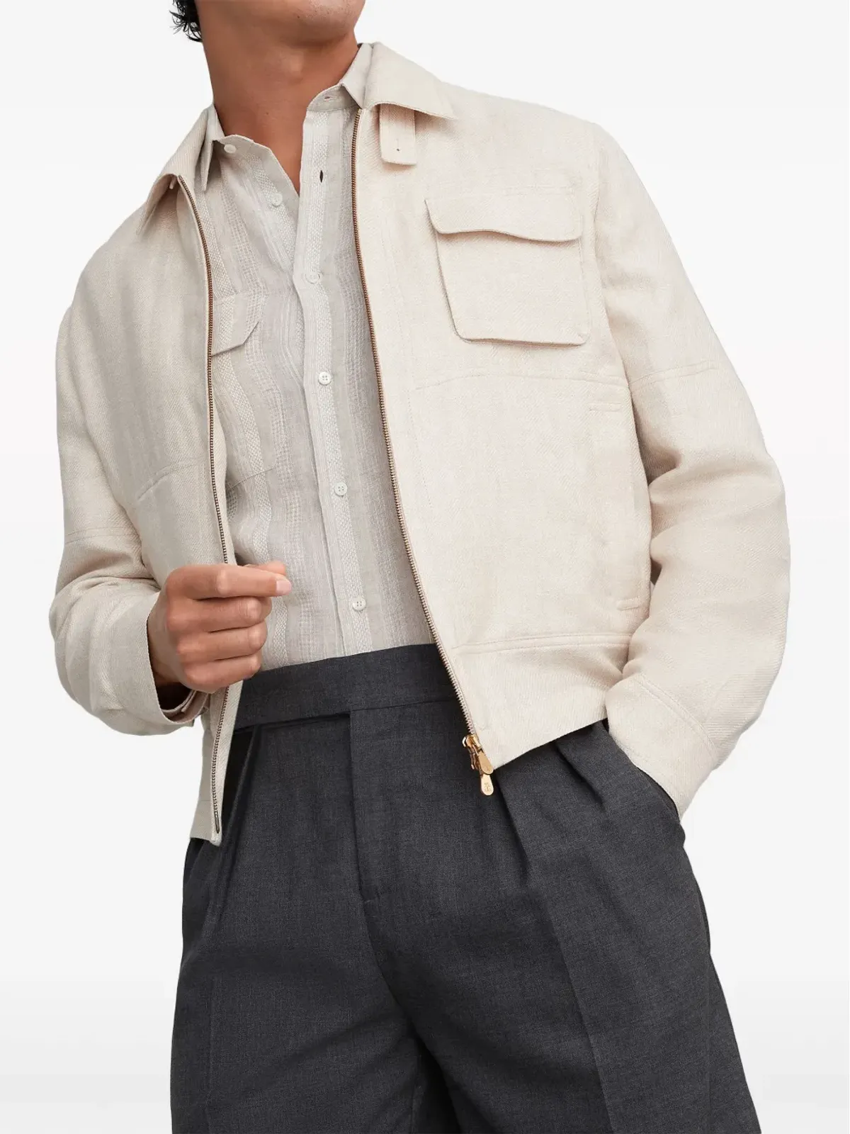 Brunello Cucinelli スプレッドカラー ボンバージャケット - ニュートラルカラー - 画像5