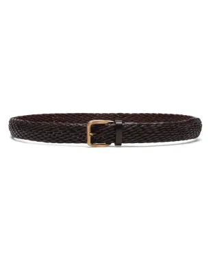 Brunello Cucinelli 編み込みデザイン レザー ベルト - ブラウン - サムネイル1