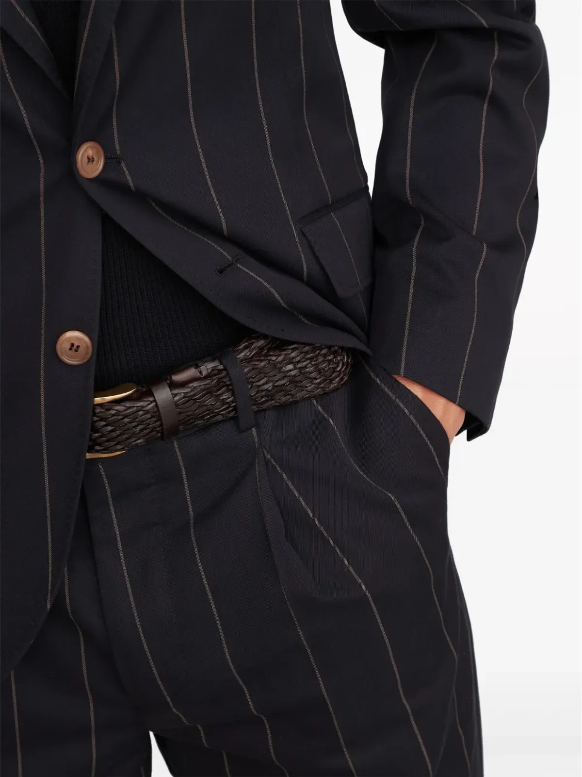 Brunello Cucinelli 編み込みデザイン レザー ベルト - ブラウン - 画像4