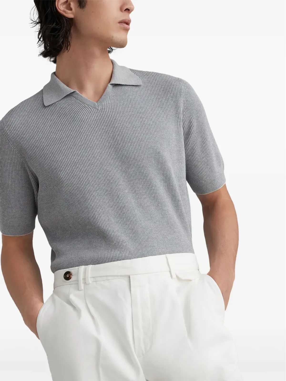 Brunello Cucinelli リブ編みポロジャンパー - 画像5