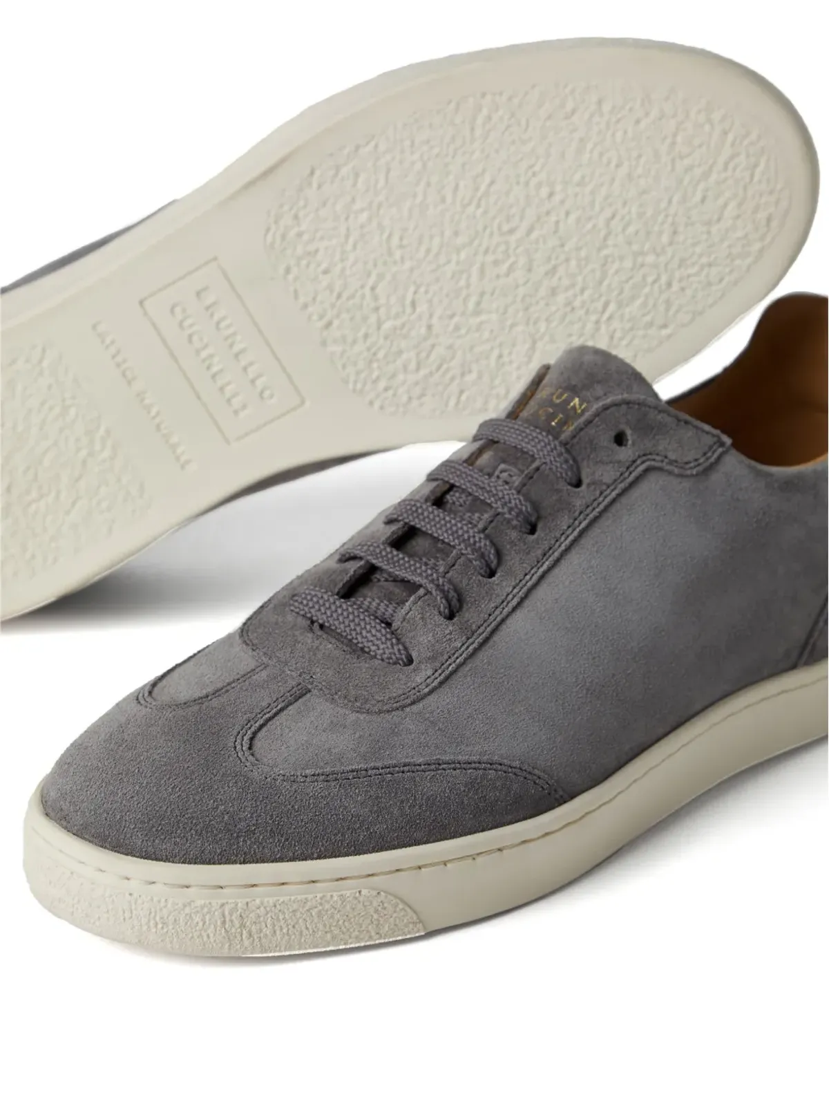 Brunello Cucinelli ロゴプリント スエードスニーカー グレー - 画像4
