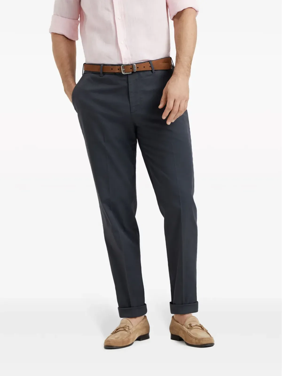 Brunello Cucinelli ストレートレッグ コットン混紡パンツ ブルー - 画像3