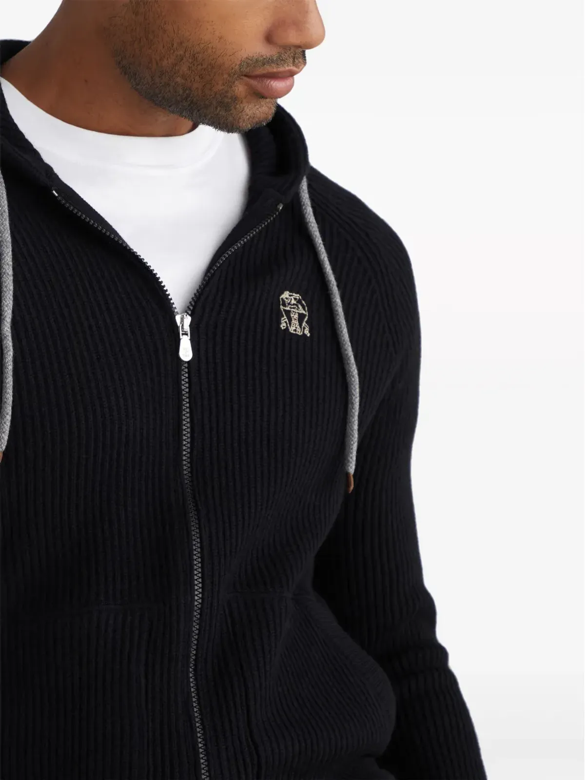 Brunello Cucinelli リブ編みカシミア ジップアップ フーディ - 画像5