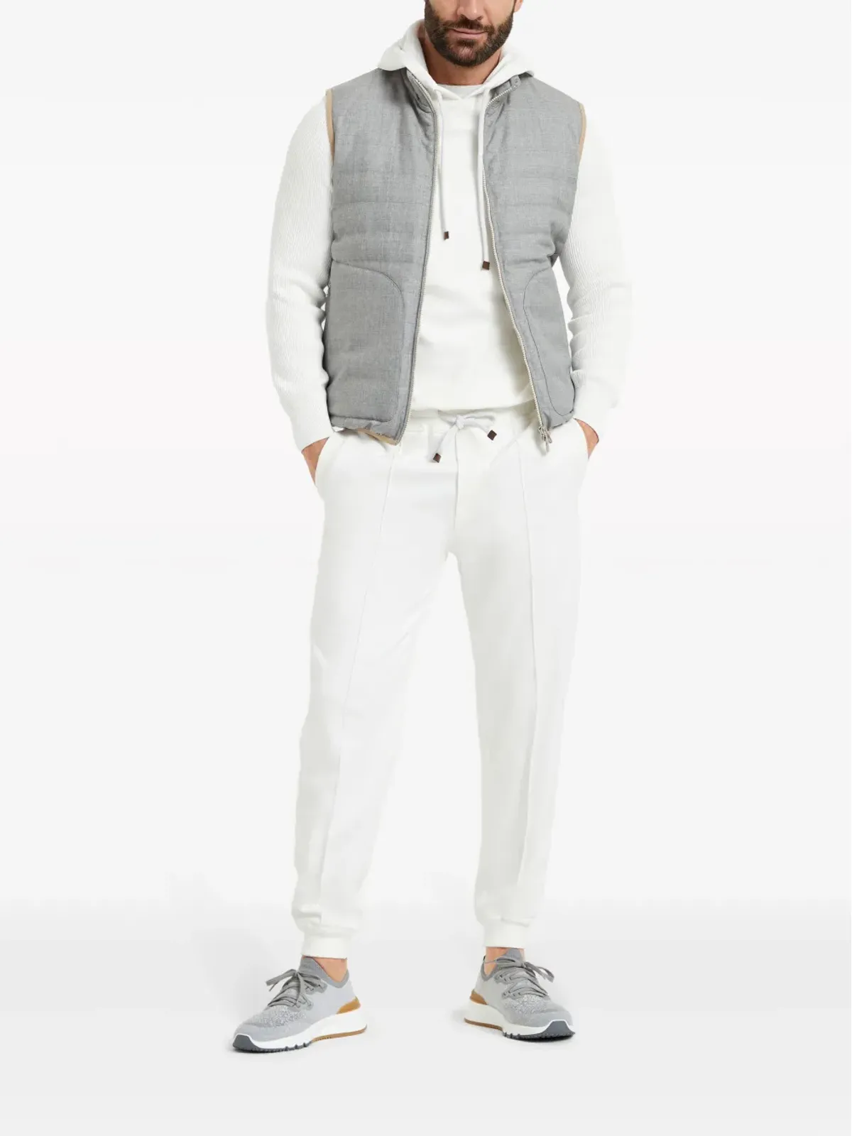 Brunello Cucinelli テーパード コットン トラックパンツ - ホワイト - 画像2