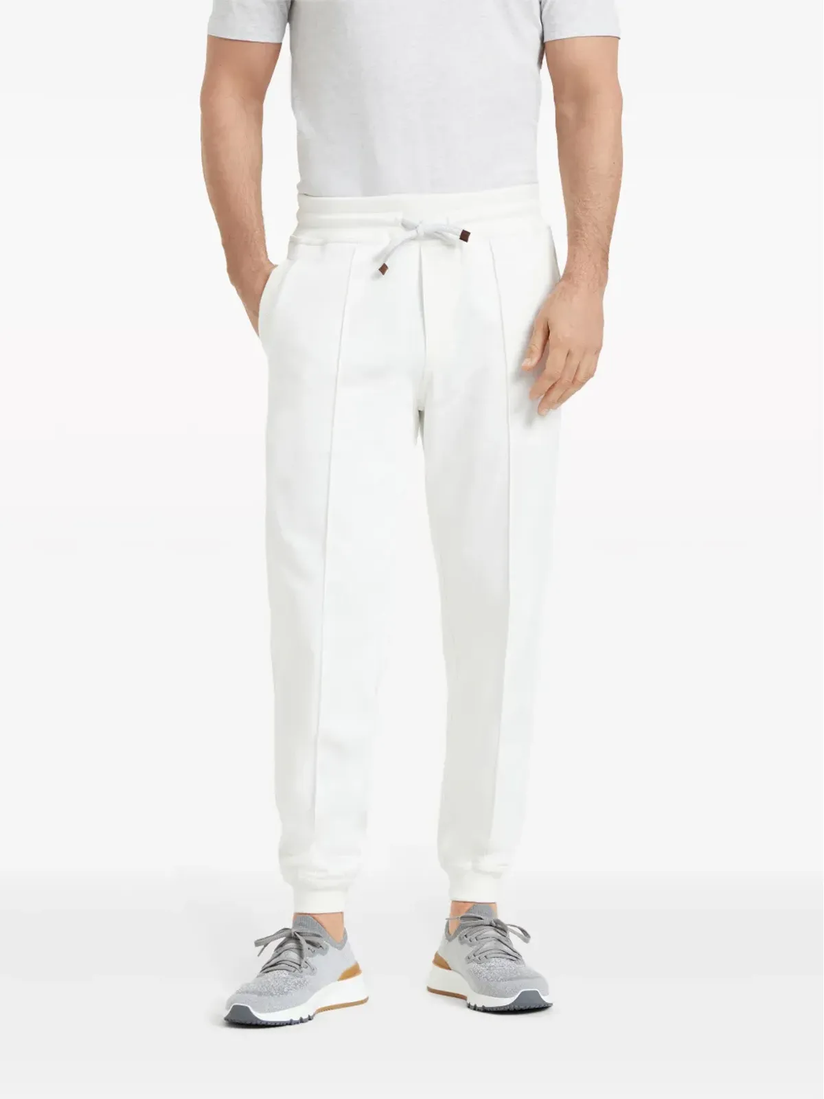 Brunello Cucinelli テーパード コットン トラックパンツ - ホワイト - 画像3