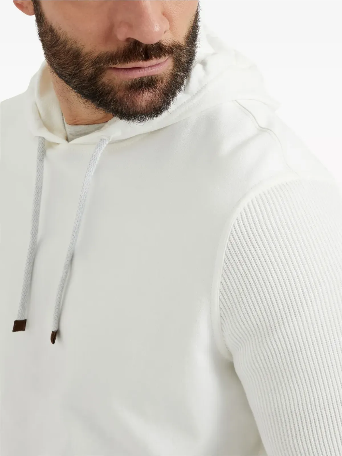 Brunello Cucinelli リブ袖コットンフーディー ホワイト - 画像5