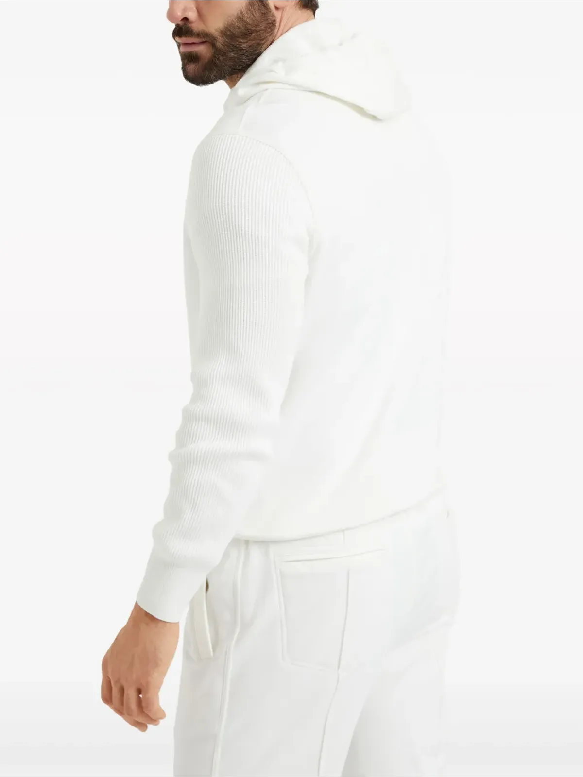 Brunello Cucinelli リブ袖コットンフーディー ホワイト - 画像4