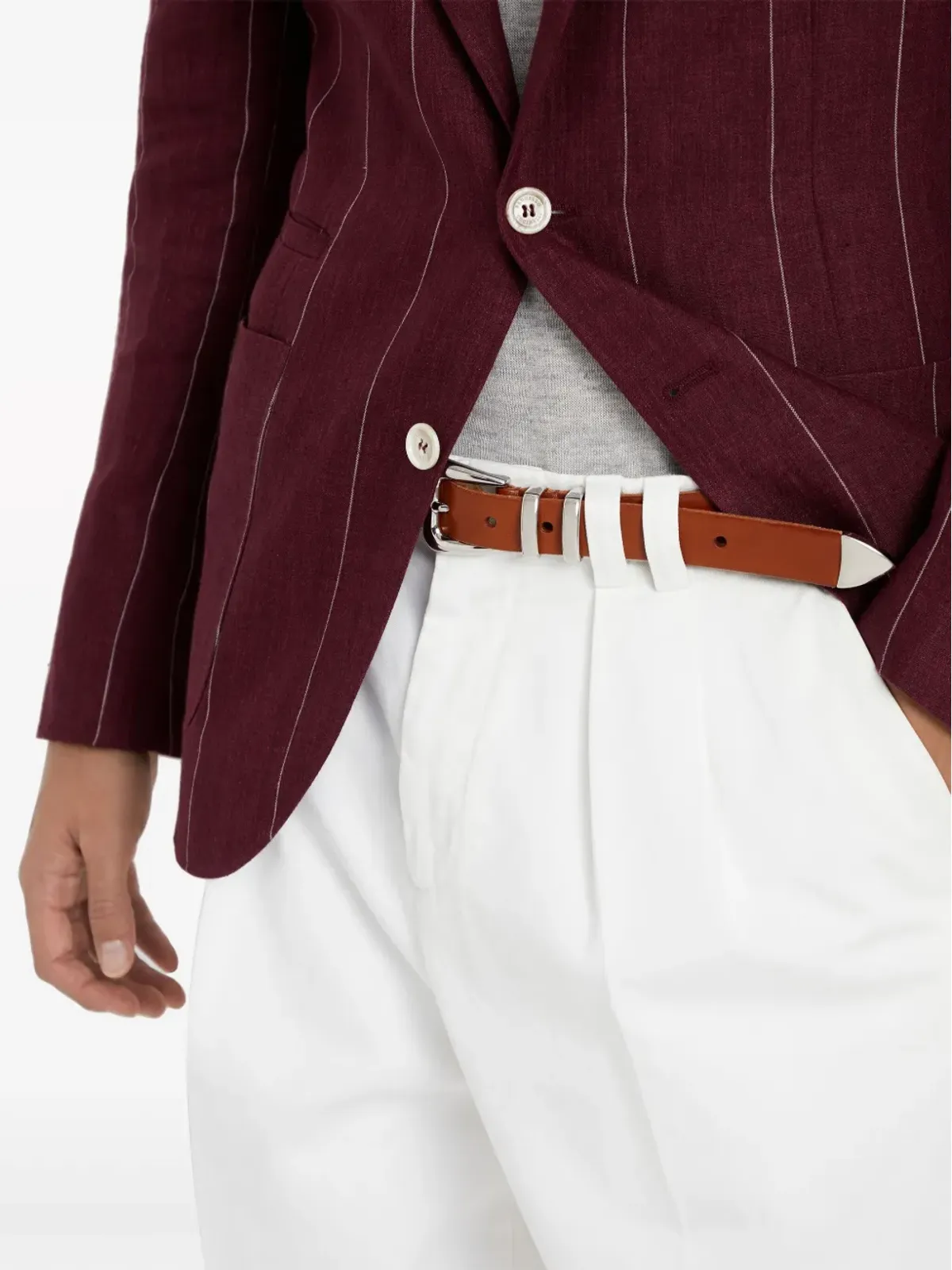 Brunello Cucinelli ウーブン レザー ベルト バックル付き ブラウン - 画像3