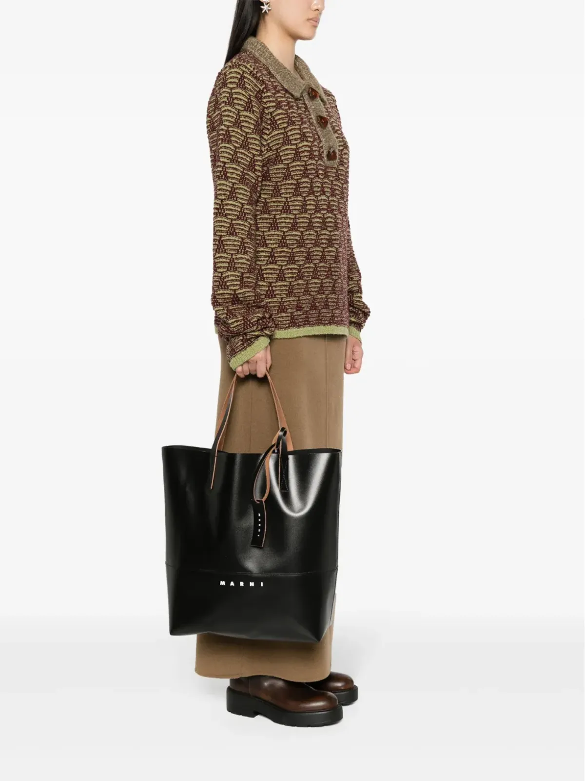 Marni トリベカ ロゴプリント フェイクレザー トートバッグ - 画像2
