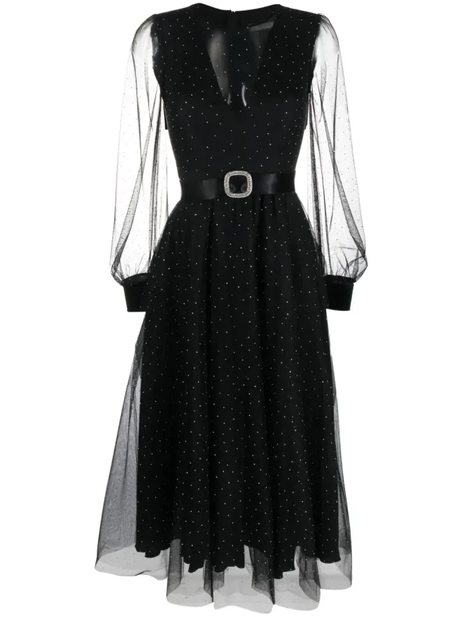 NISSA NISSA クリスタル装飾ベルト付きウエストドレスの商品画像