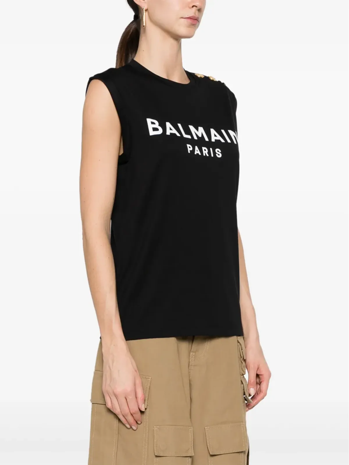 Balmain ロゴプリント コットン タンクトップ ブラック - 画像3
