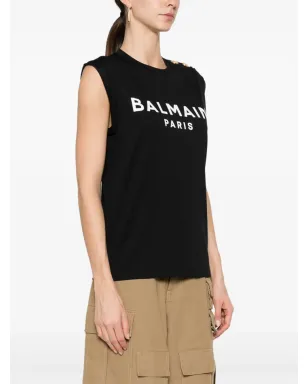Balmain ロゴプリント コットン タンクトップ ブラック - サムネイル3