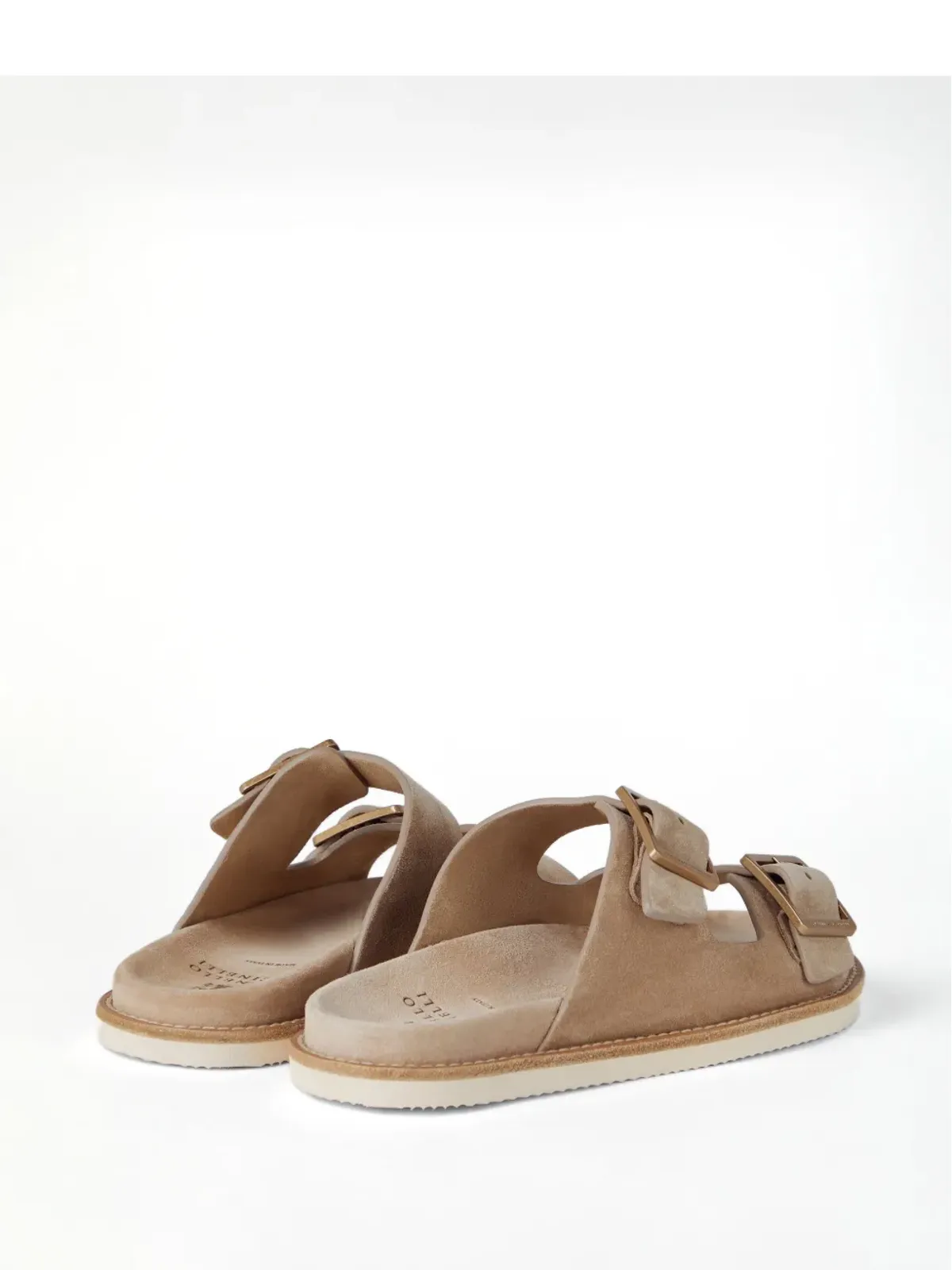 Brunello Cucinelli ダブルバックル スエード サンダル - ナチュラル - 画像3