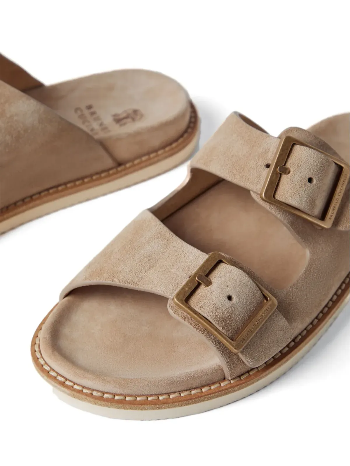 Brunello Cucinelli ダブルバックル スエード サンダル - ナチュラル - 画像4