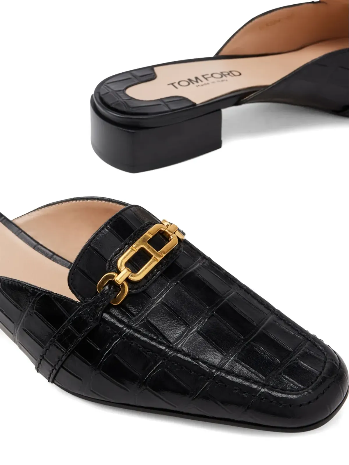 TOM FORD Whitney クロコダイル型押しレザー ミュール - ブラック - 画像4